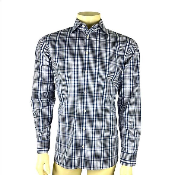 NWOT 1901 Nordstrom L/S Casual Button Down Trim Fit Navy/White Plaid Sz 16/34-35 - Picture 1 of 9